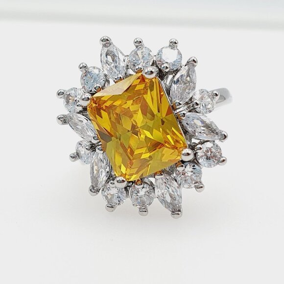 925 Silver Plated Natural Citrine Flower Shaped Ring, GPMB1549 display picture 1